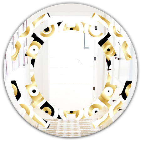 Golden Art Deco Metallic Luxury Geometrics - Modern Round or Oval Wall Mirror - Space