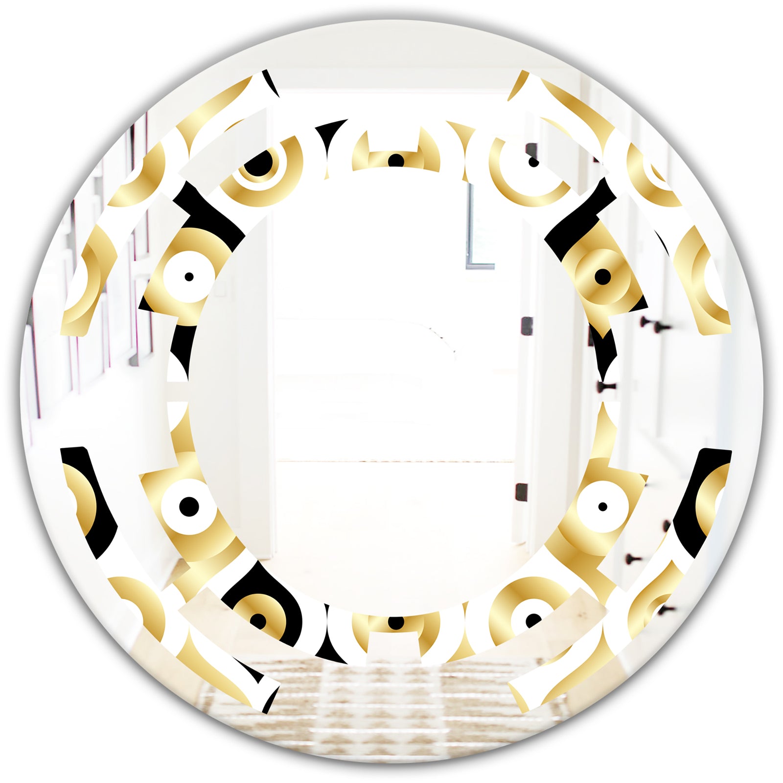 Golden Art Deco Metallic Luxury Geometrics - Modern Round or Oval Wall Mirror - Space