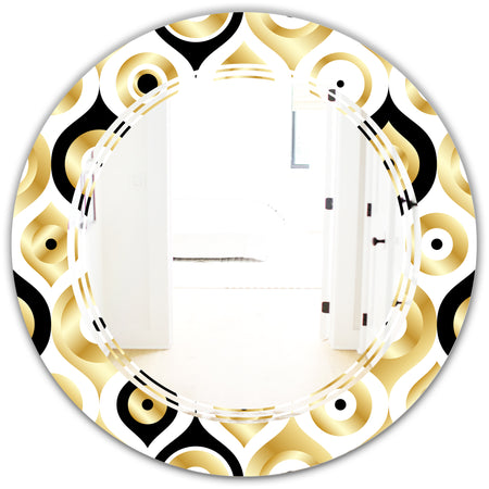 Golden Art Deco Metallic Luxury Geometrics - Modern Round or Oval Wall Mirror - Triple C