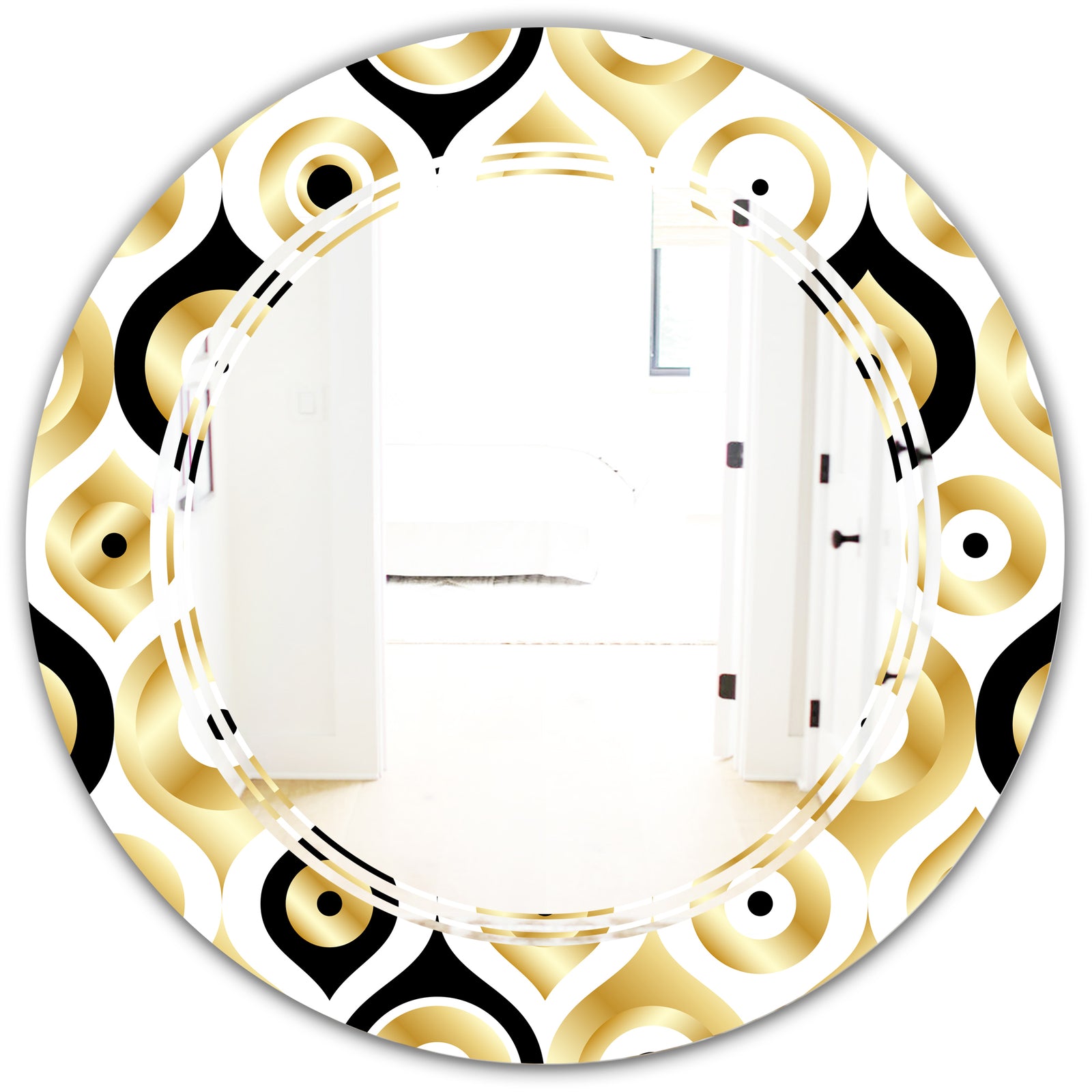 Golden Art Deco Metallic Luxury Geometrics - Modern Round or Oval Wall Mirror - Triple C
