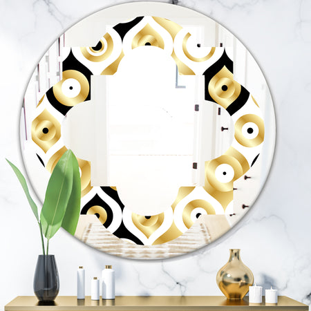 Golden Art Deco Metallic Luxury Geometrics - Modern Round or Oval Wall Mirror - Quatrefoil