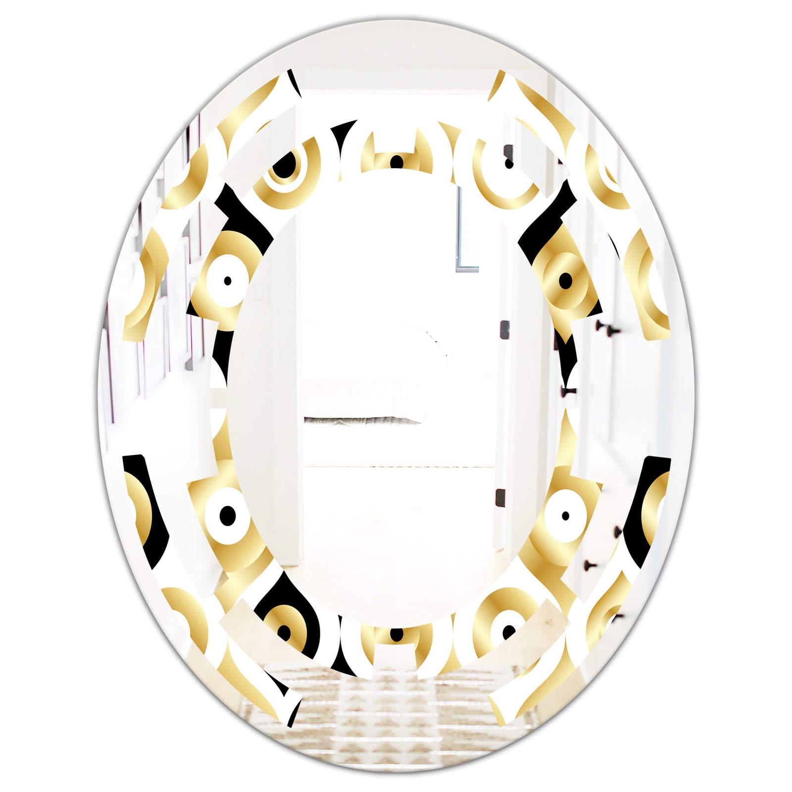 Golden Art Deco Metallic Luxury Geometrics - Modern Round or Oval Wall Mirror - Space