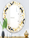 Golden Art Deco Metallic Luxury Geometrics - Modern Round or Oval Wall Mirror - Leaves