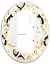 Golden Art Deco Metallic Luxury Geometrics - Modern Round or Oval Wall Mirror - Leaves