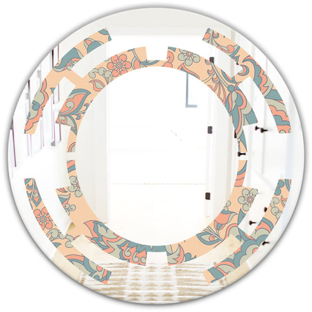 Retro Indian Floral Batik II - Modern Round or Oval Wall Mirror - Space