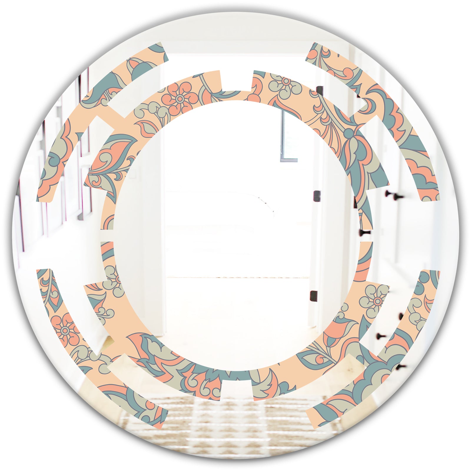 Retro Indian Floral Batik II - Modern Round or Oval Wall Mirror - Space