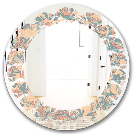 Retro Indian Floral Batik II - Modern Round or Oval Wall Mirror - Leaves