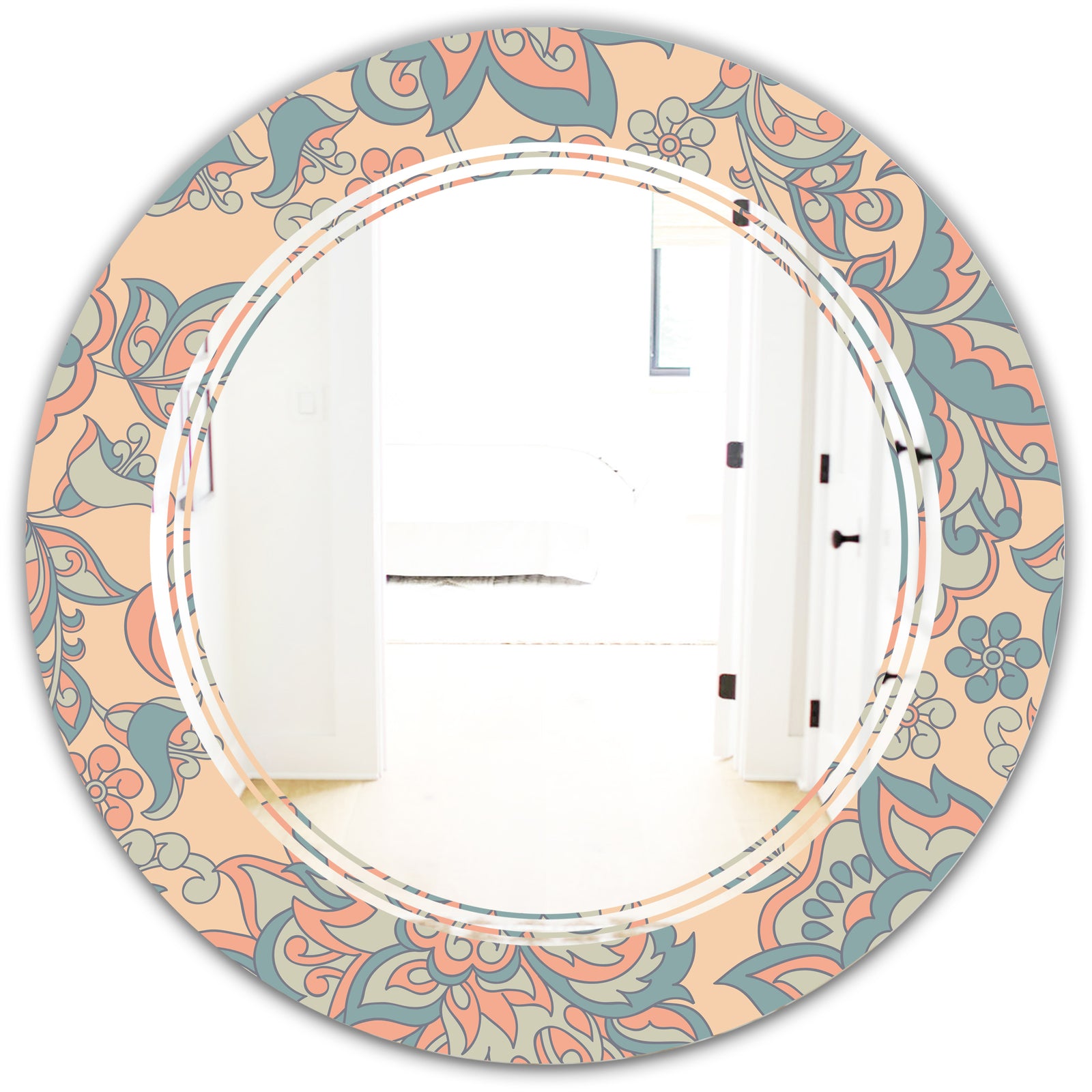 Retro Indian Floral Batik II - Modern Round or Oval Wall Mirror - Triple C