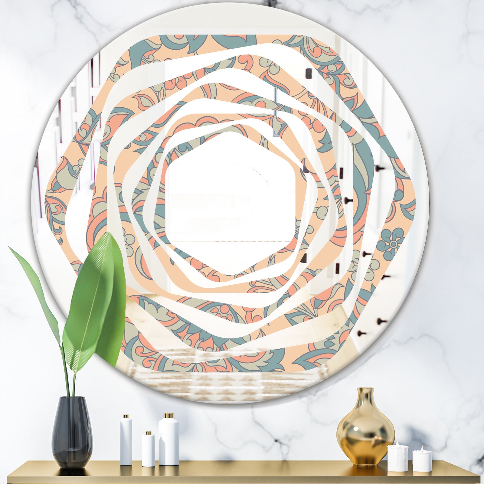 Retro Indian Floral Batik II - Modern Round or Oval Wall Mirror - Whirl