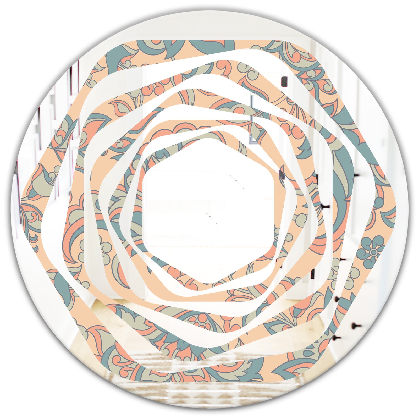 Retro Indian Floral Batik II - Modern Round or Oval Wall Mirror - Whirl