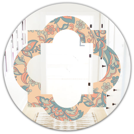 Retro Indian Floral Batik II - Modern Round or Oval Wall Mirror - Quatrefoil