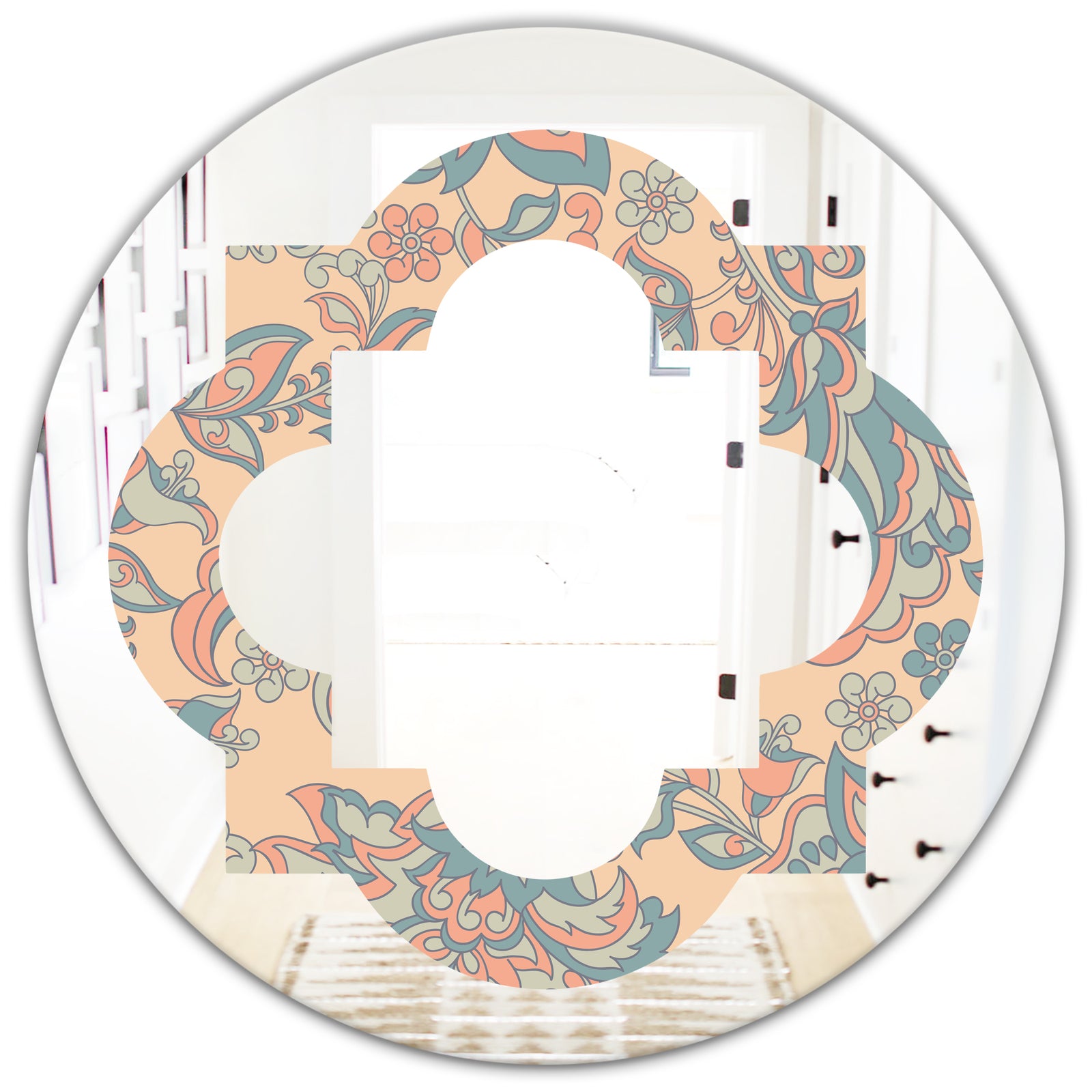 Retro Indian Floral Batik II - Modern Round or Oval Wall Mirror - Quatrefoil