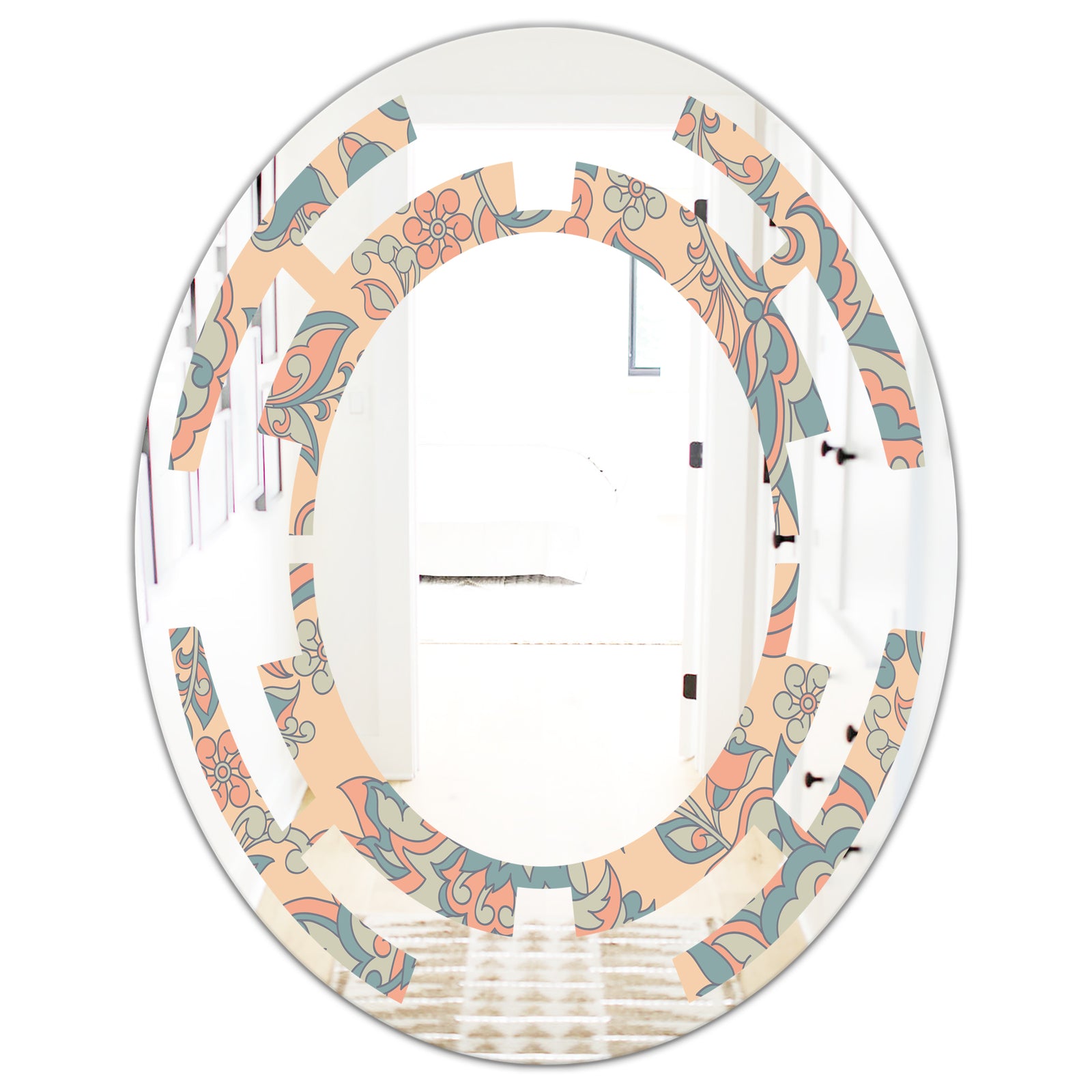 Retro Indian Floral Batik II - Modern Round or Oval Wall Mirror - Space