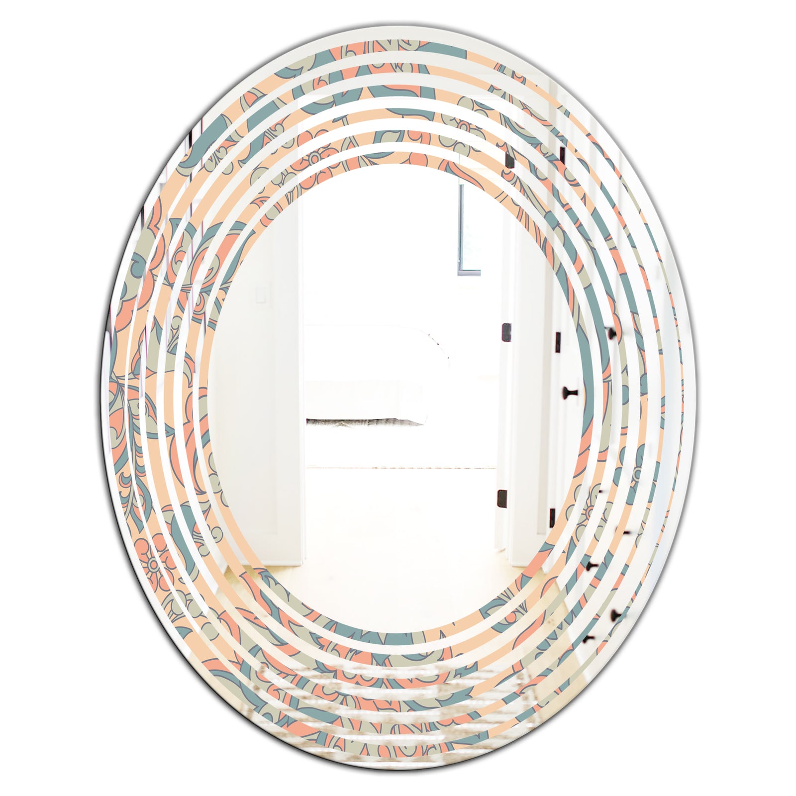 Retro Indian Floral Batik II - Modern Round or Oval Wall Mirror - Wave