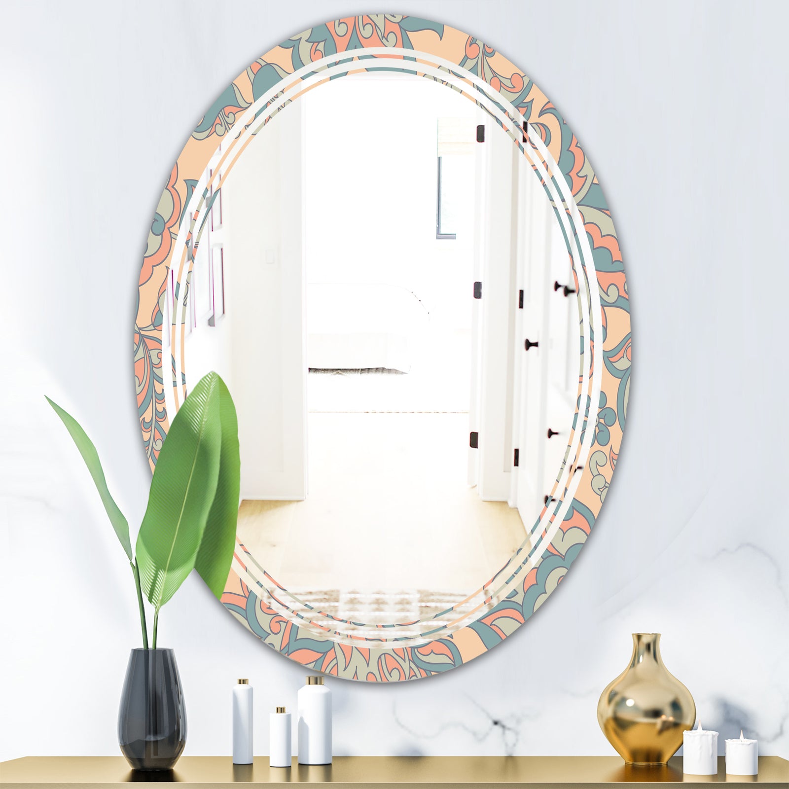 Retro Indian Floral Batik II - Modern Round or Oval Wall Mirror - Triple C