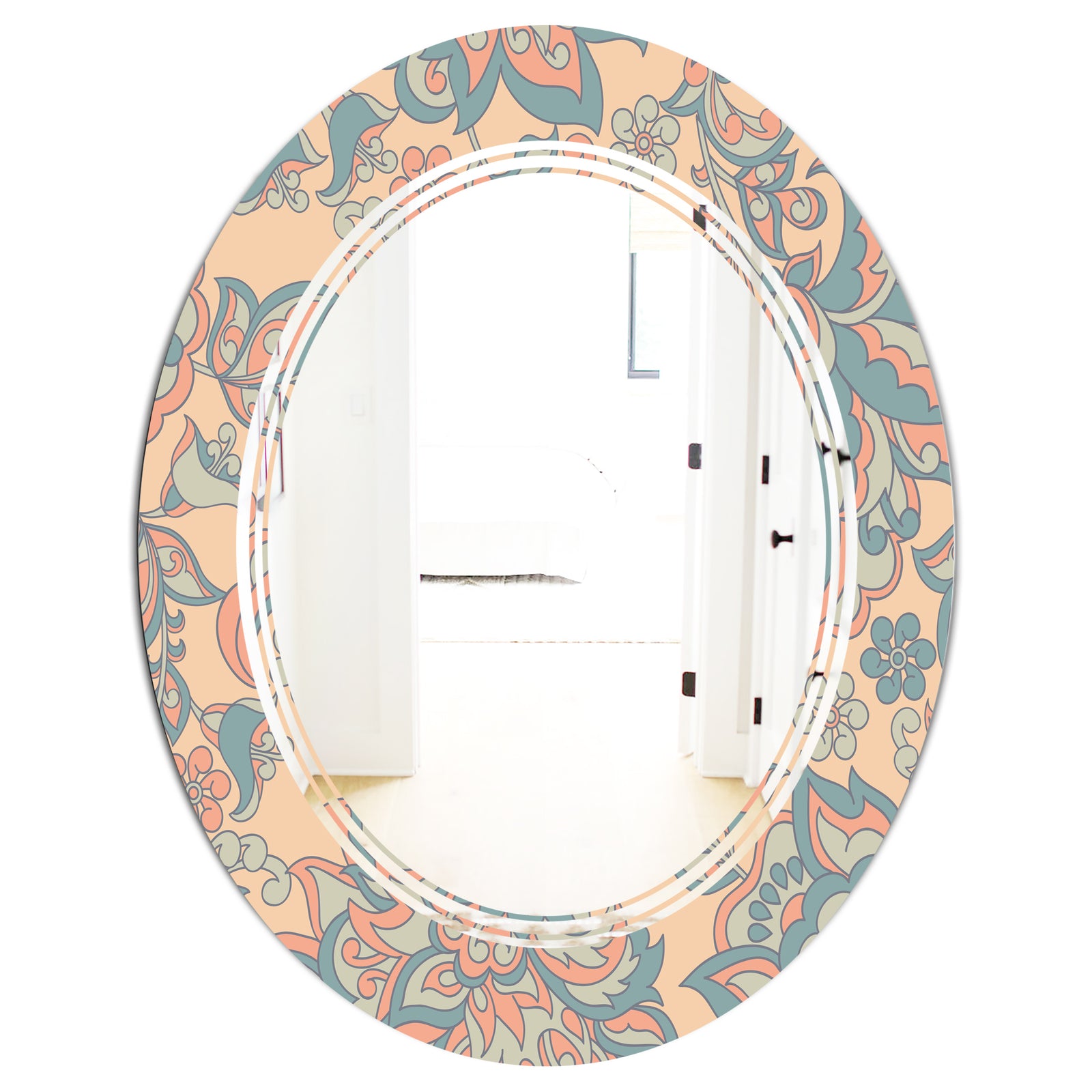 Retro Indian Floral Batik II - Modern Round or Oval Wall Mirror - Triple C