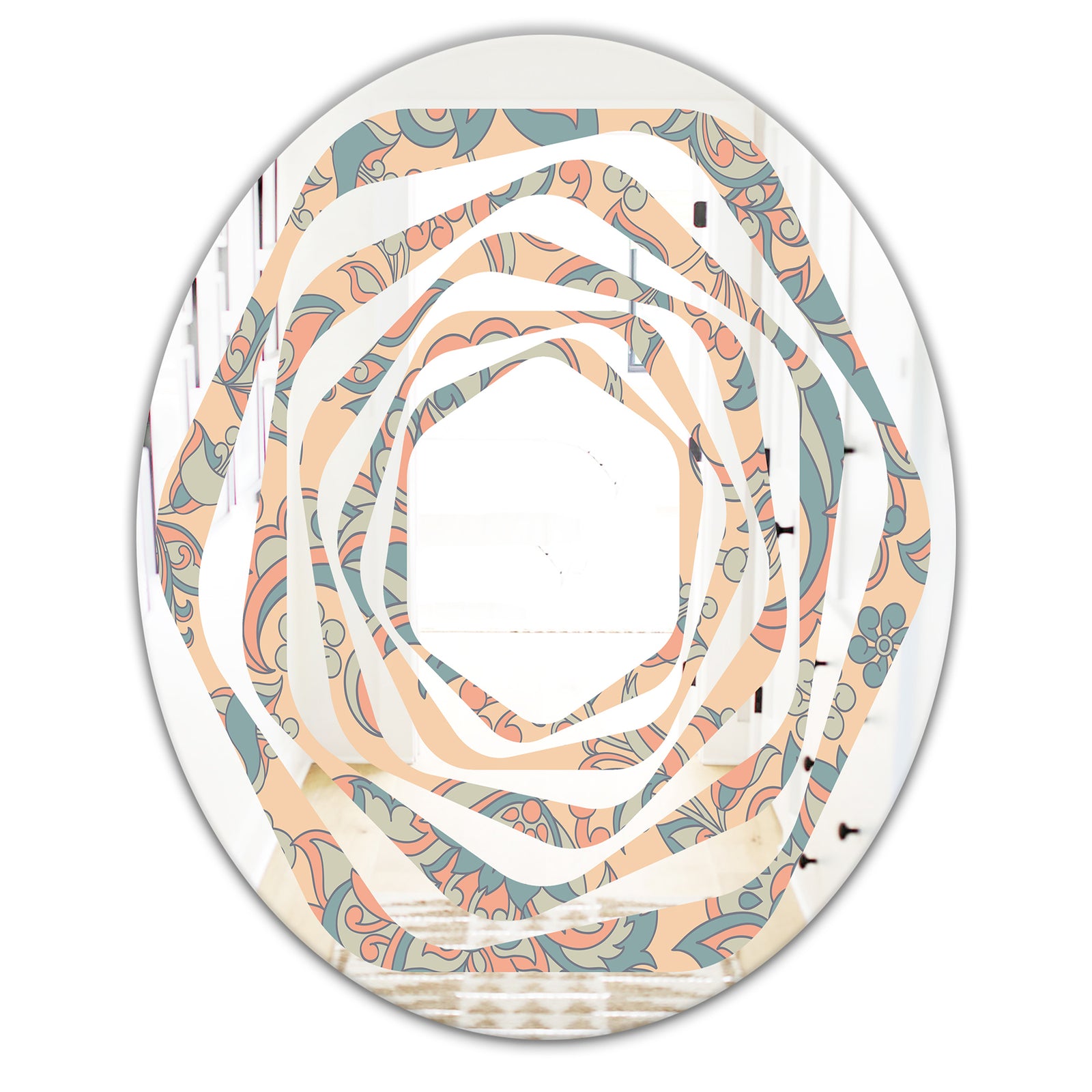 Retro Indian Floral Batik II - Modern Round or Oval Wall Mirror - Whirl