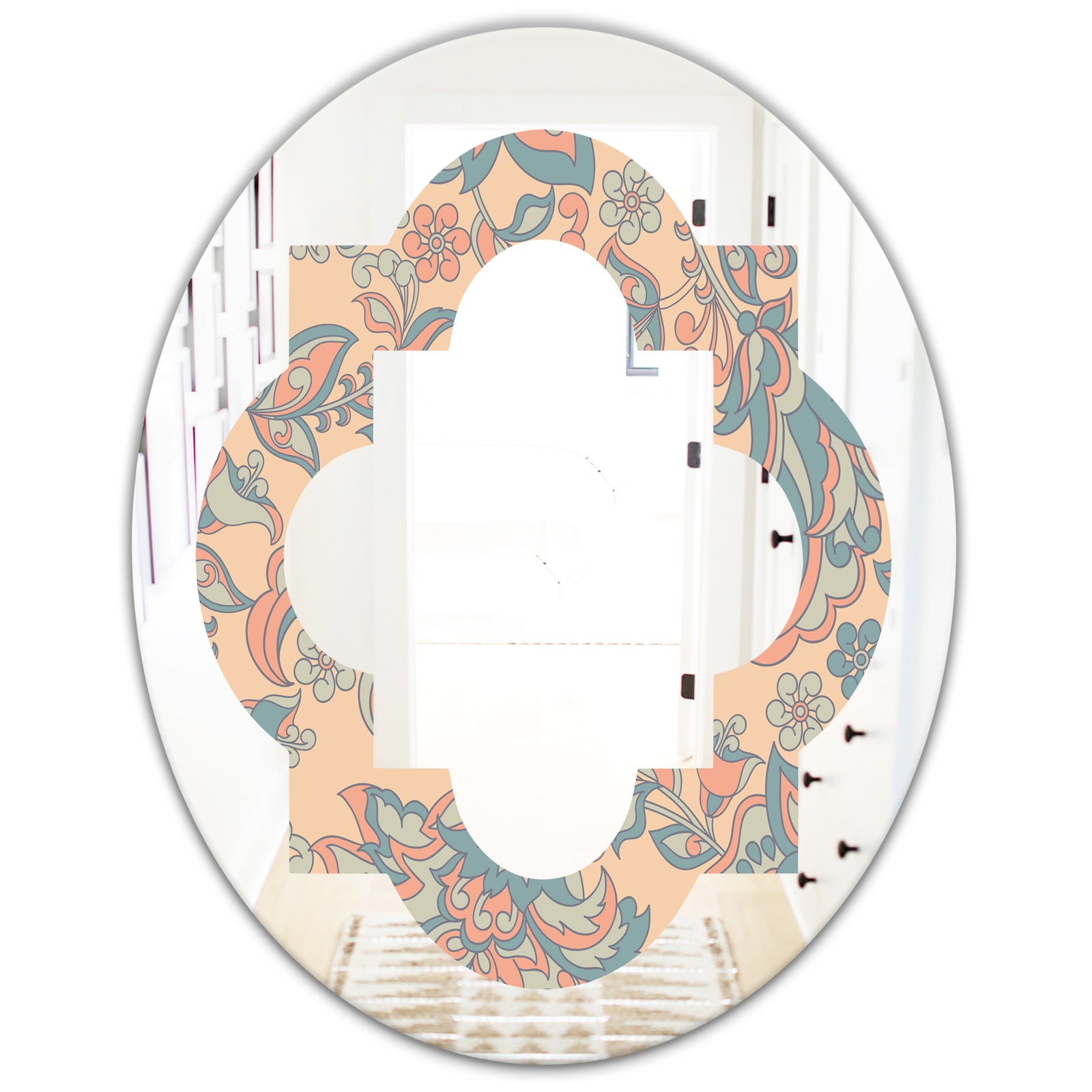 Retro Indian Floral Batik II - Modern Round or Oval Wall Mirror - Quatrefoil