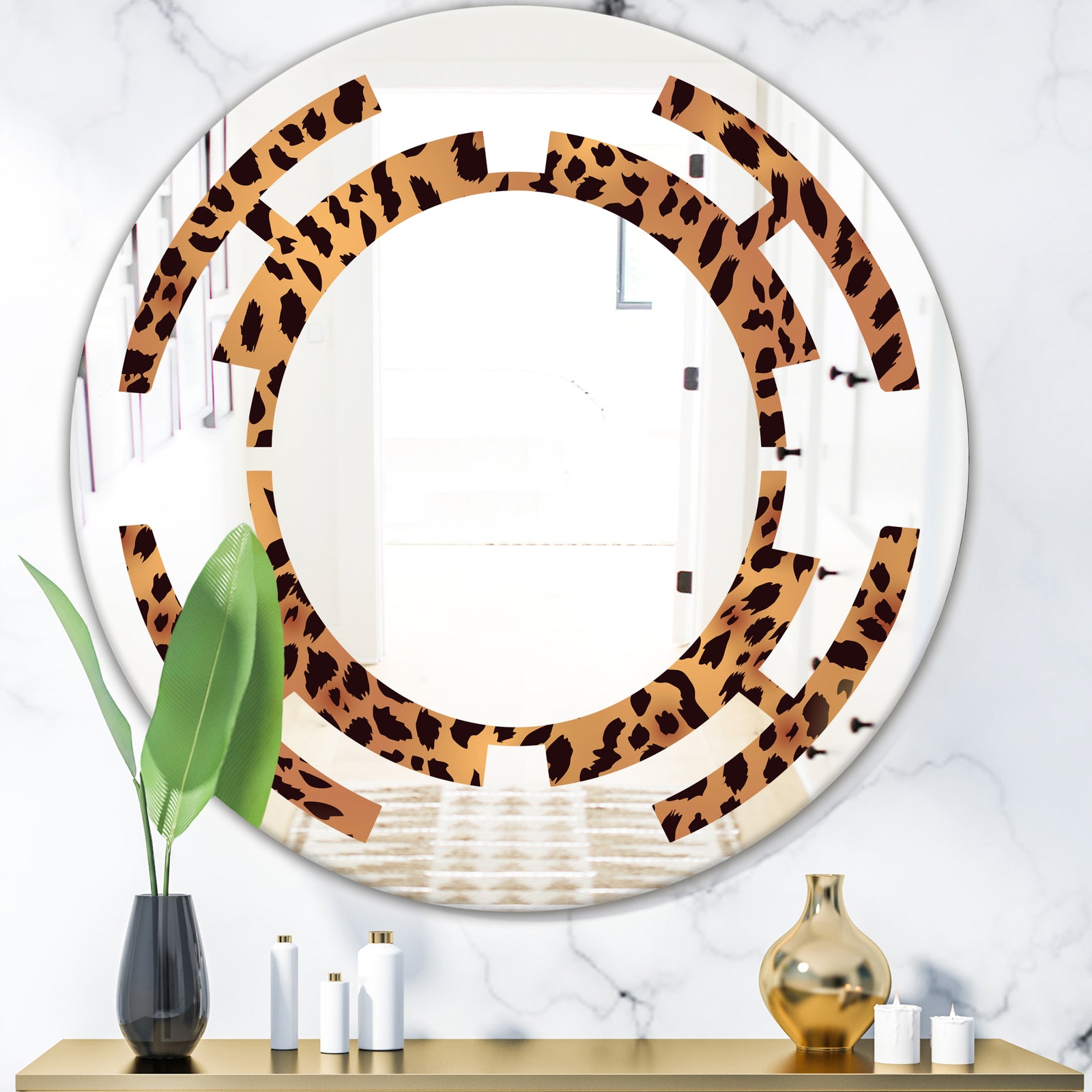 Leopard Fur Safari III - Modern Round or Oval Wall Mirror - Space