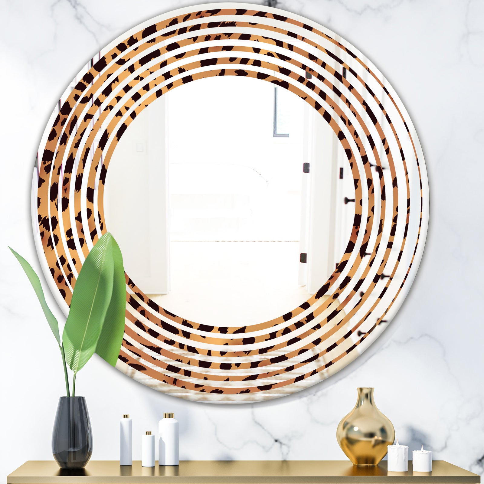 Leopard Fur Safari III - Modern Round or Oval Wall Mirror - Wave