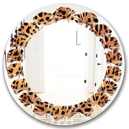 Leopard Fur Safari III - Modern Round or Oval Wall Mirror - Leaves