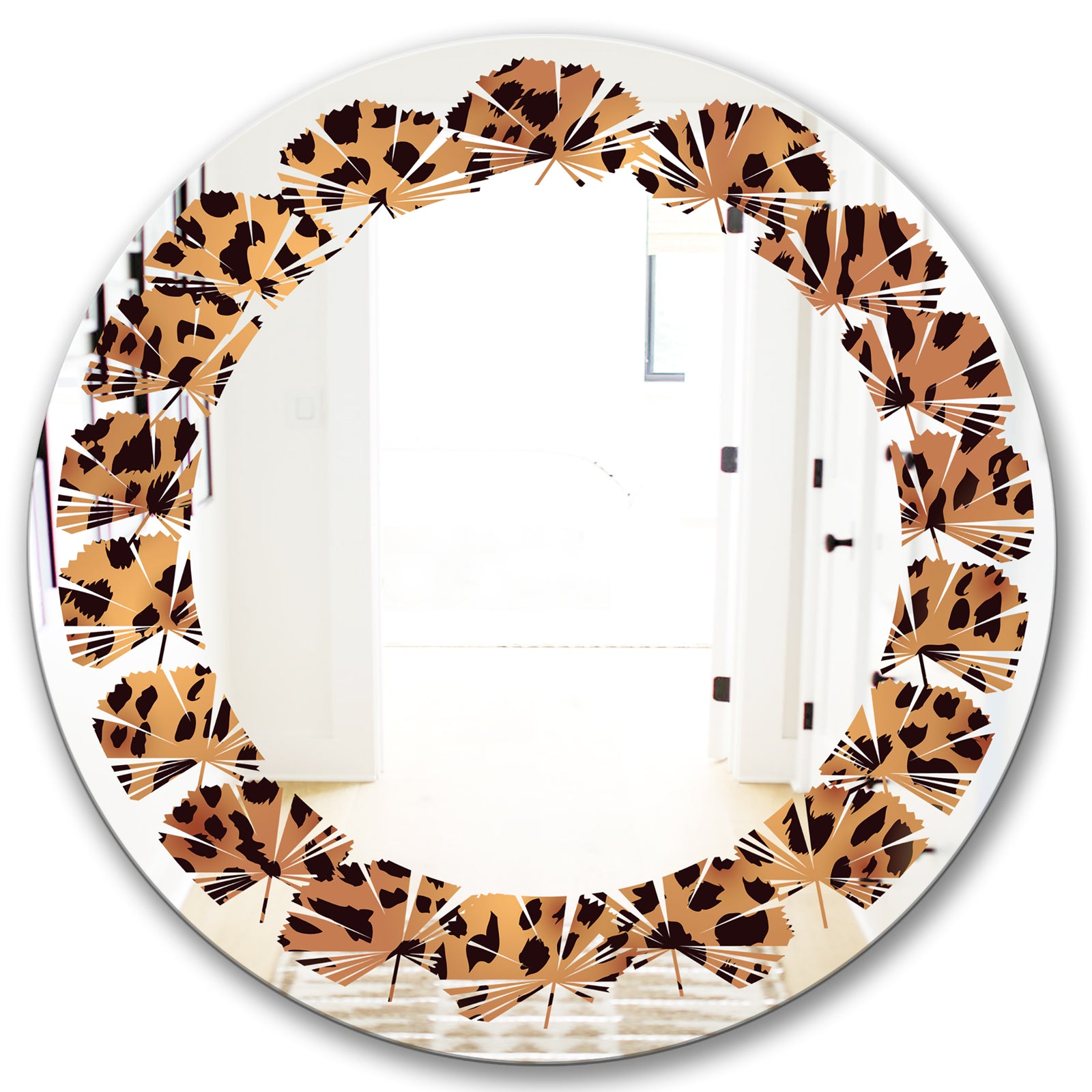 Leopard Fur Safari III - Modern Round or Oval Wall Mirror - Leaves