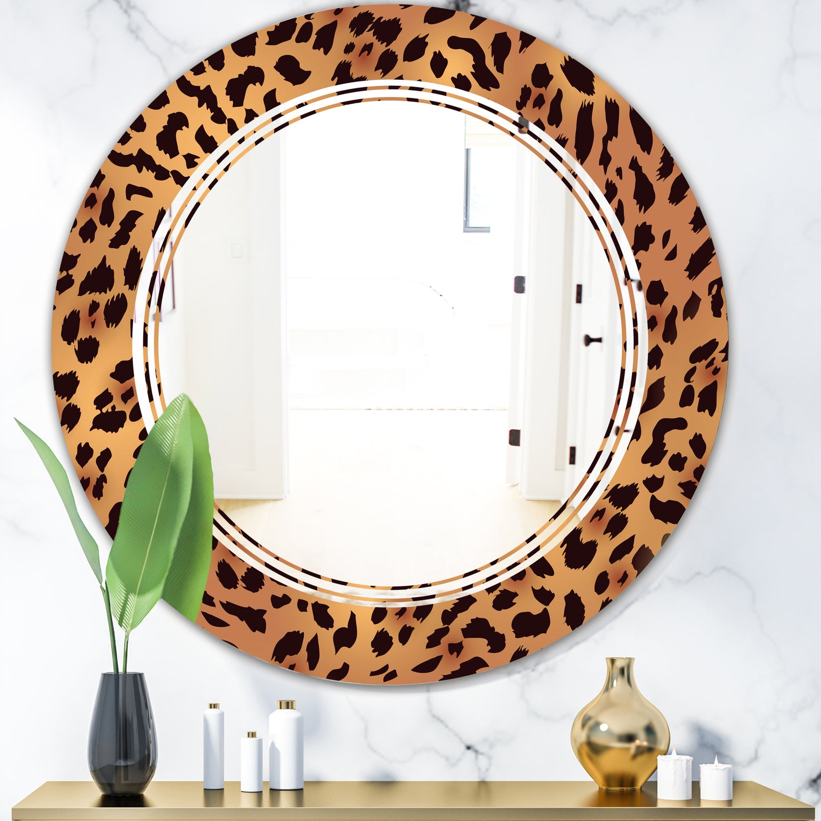Leopard Fur Safari III - Modern Round or Oval Wall Mirror - Triple C