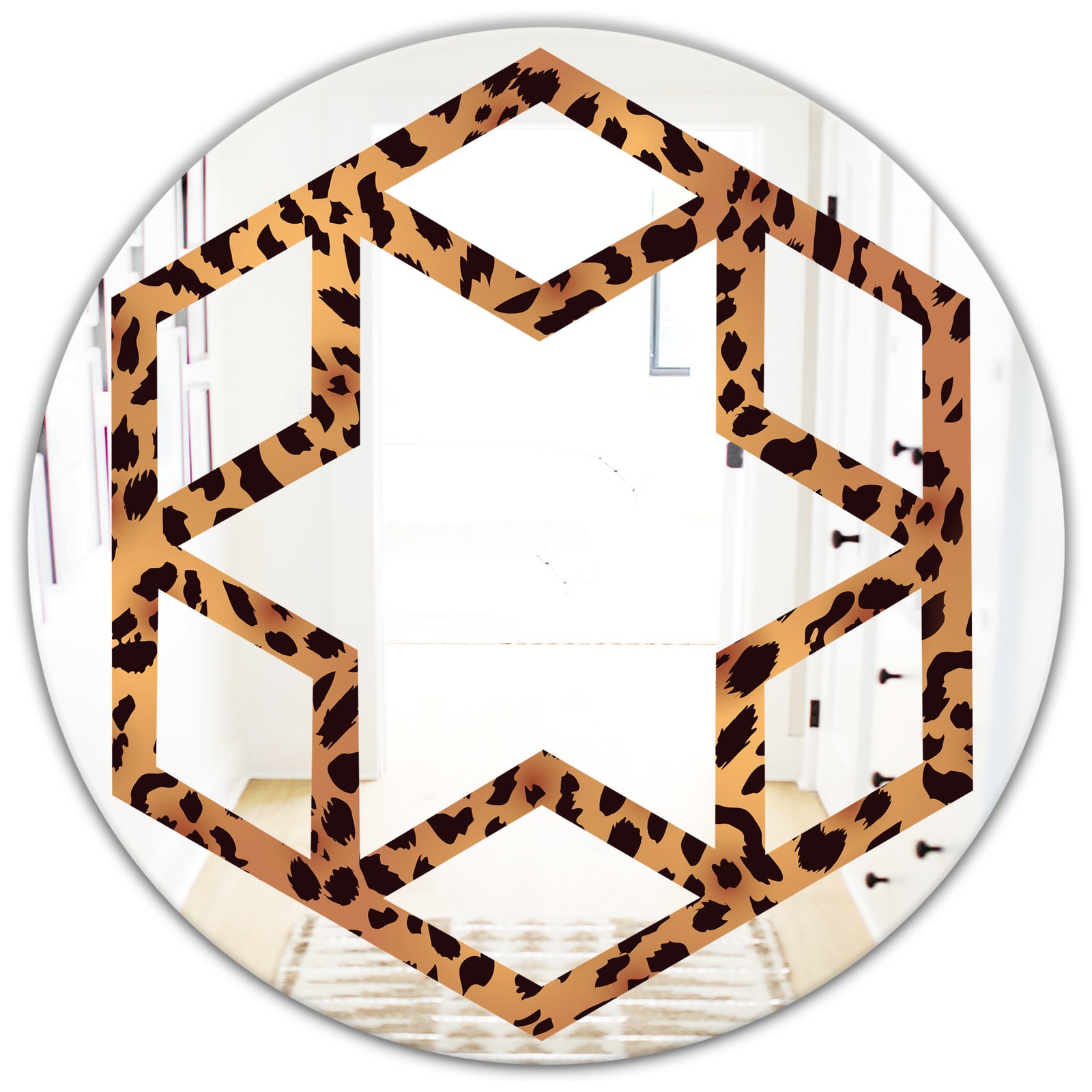 Leopard Fur Safari III - Modern Round or Oval Wall Mirror - Hexagon Star