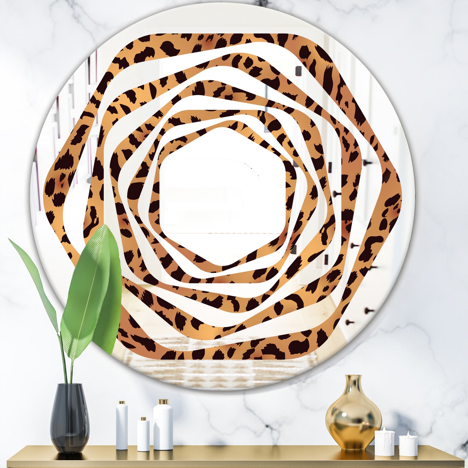 Leopard Fur Safari III - Modern Round or Oval Wall Mirror - Whirl
