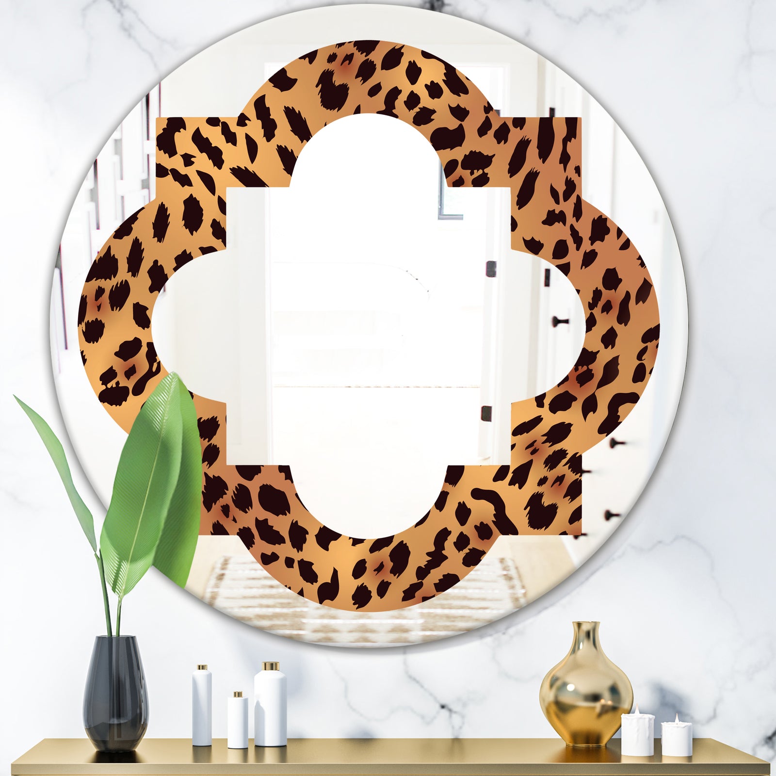 Leopard Fur Safari III - Modern Round or Oval Wall Mirror - Quatrefoil