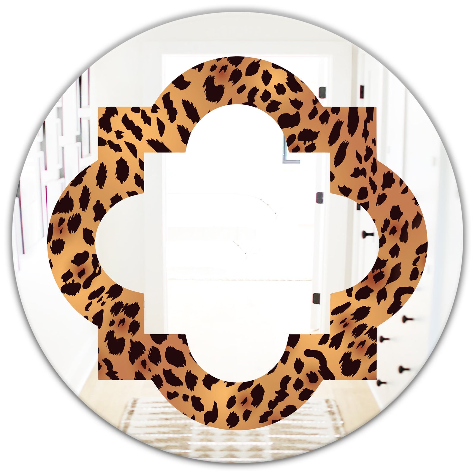 Leopard Fur Safari III - Modern Round or Oval Wall Mirror - Quatrefoil