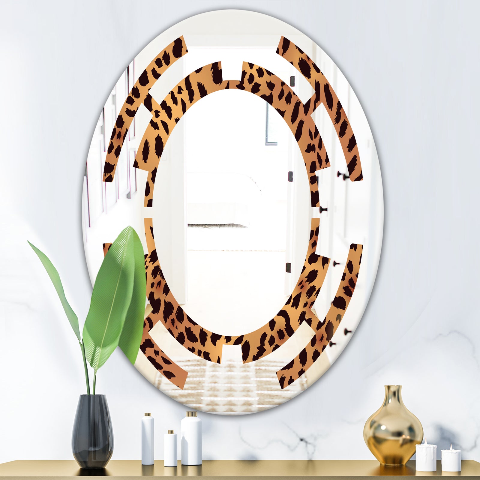 Leopard Fur Safari III - Modern Round or Oval Wall Mirror - Space