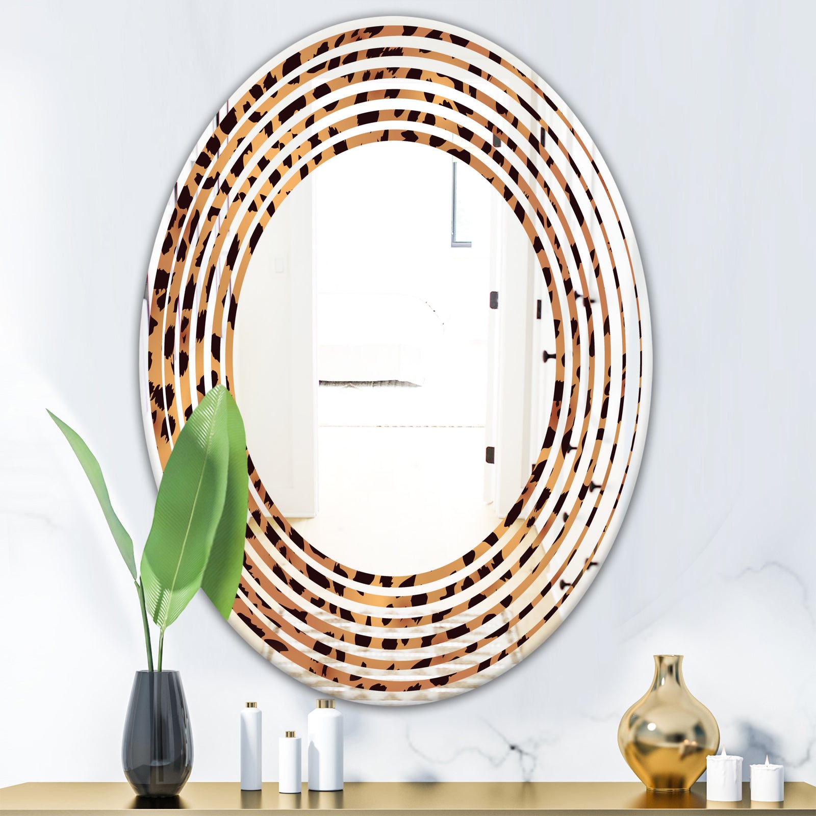 Leopard Fur Safari III - Modern Round or Oval Wall Mirror - Wave