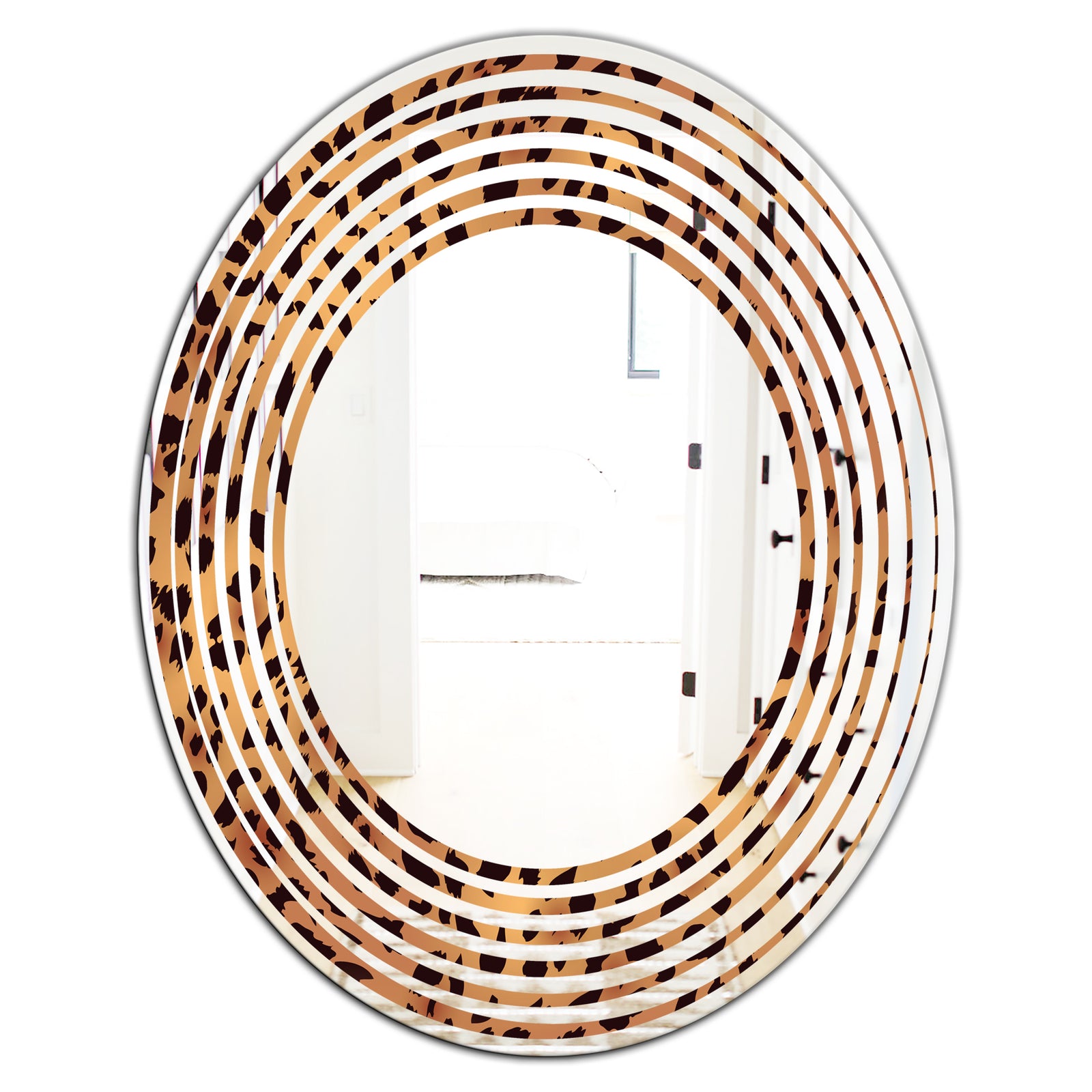 Leopard Fur Safari III - Modern Round or Oval Wall Mirror - Wave