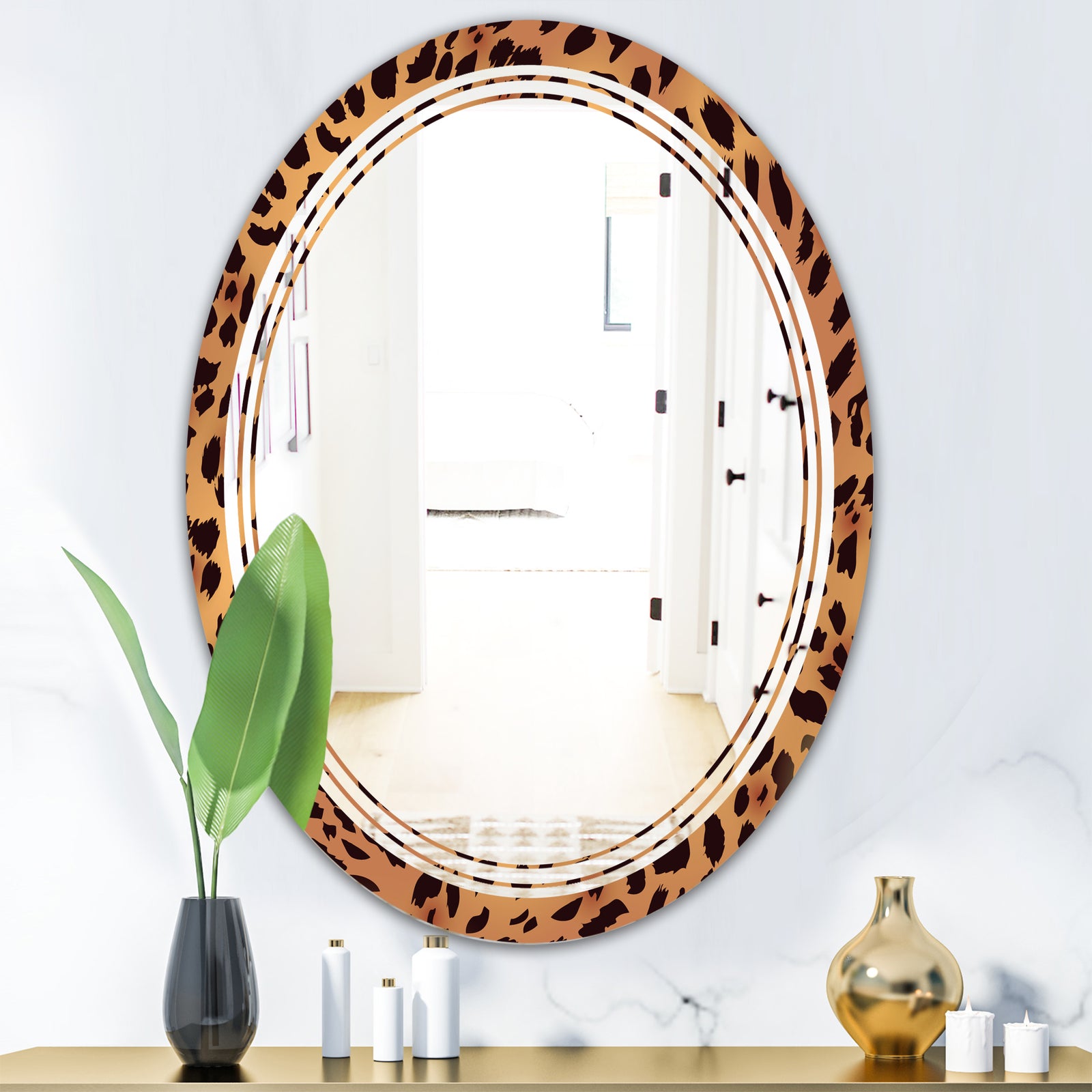 Leopard Fur Safari III - Modern Round or Oval Wall Mirror - Triple C