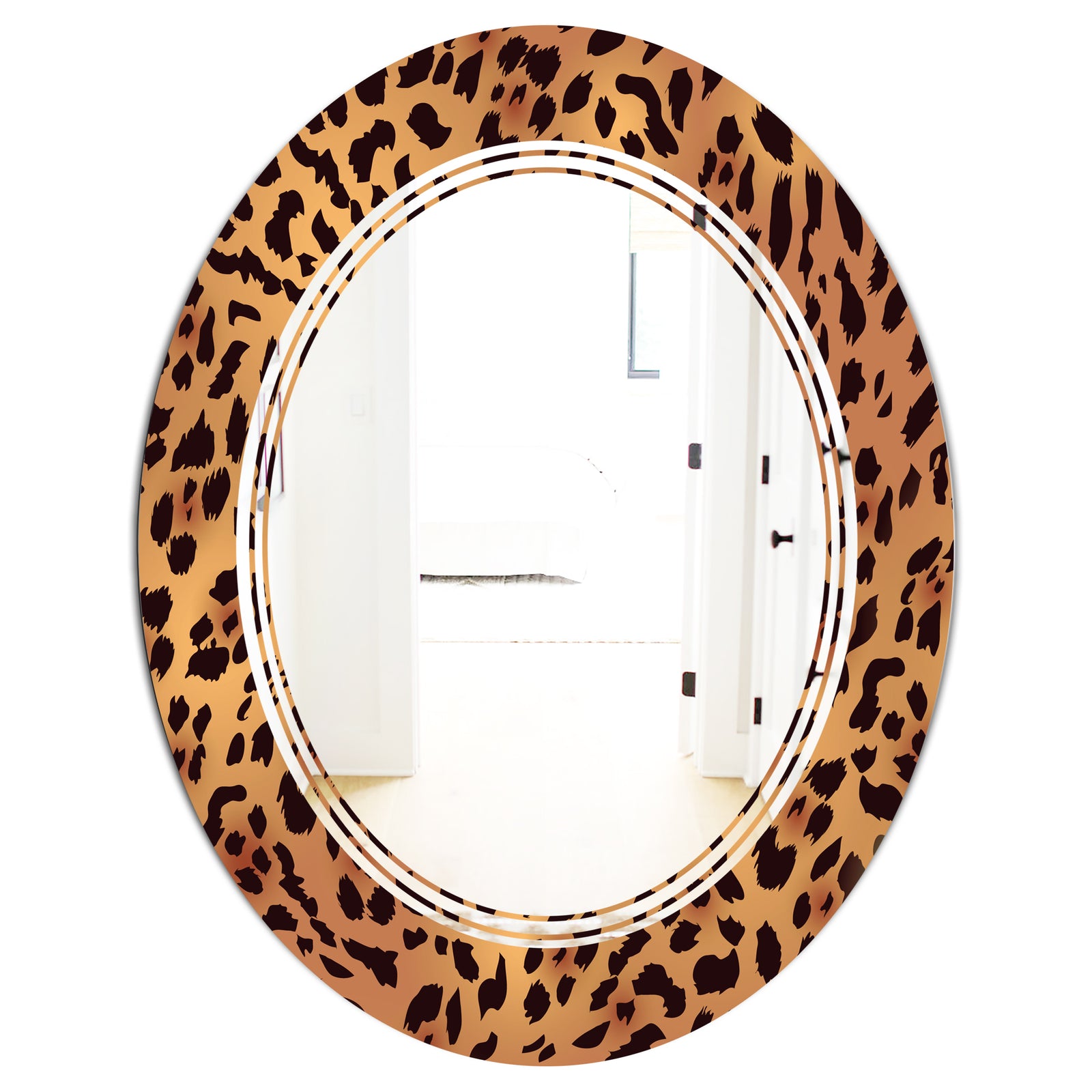 Leopard Fur Safari III - Modern Round or Oval Wall Mirror - Triple C