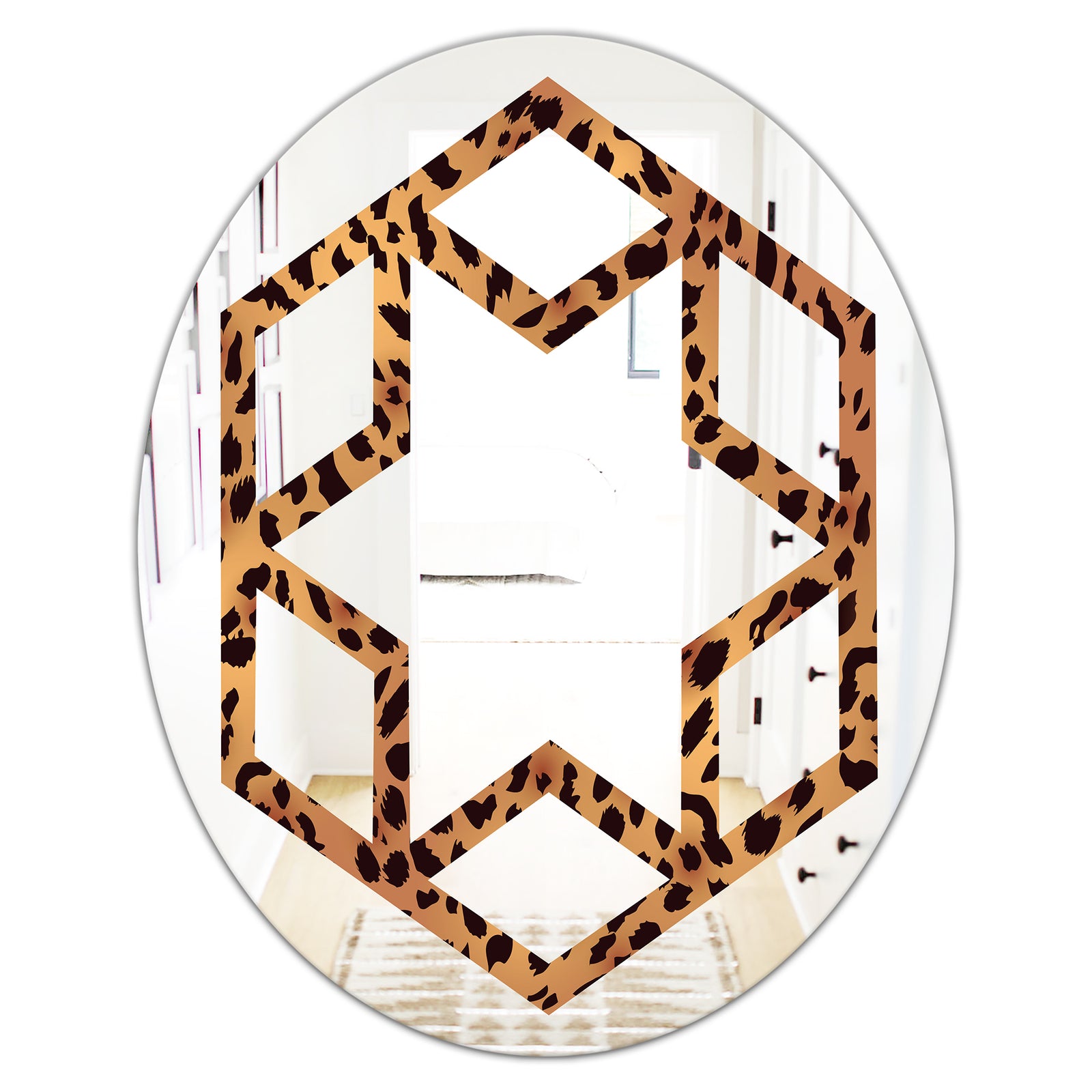 Leopard Fur Safari III - Modern Round or Oval Wall Mirror - Hexagon Star