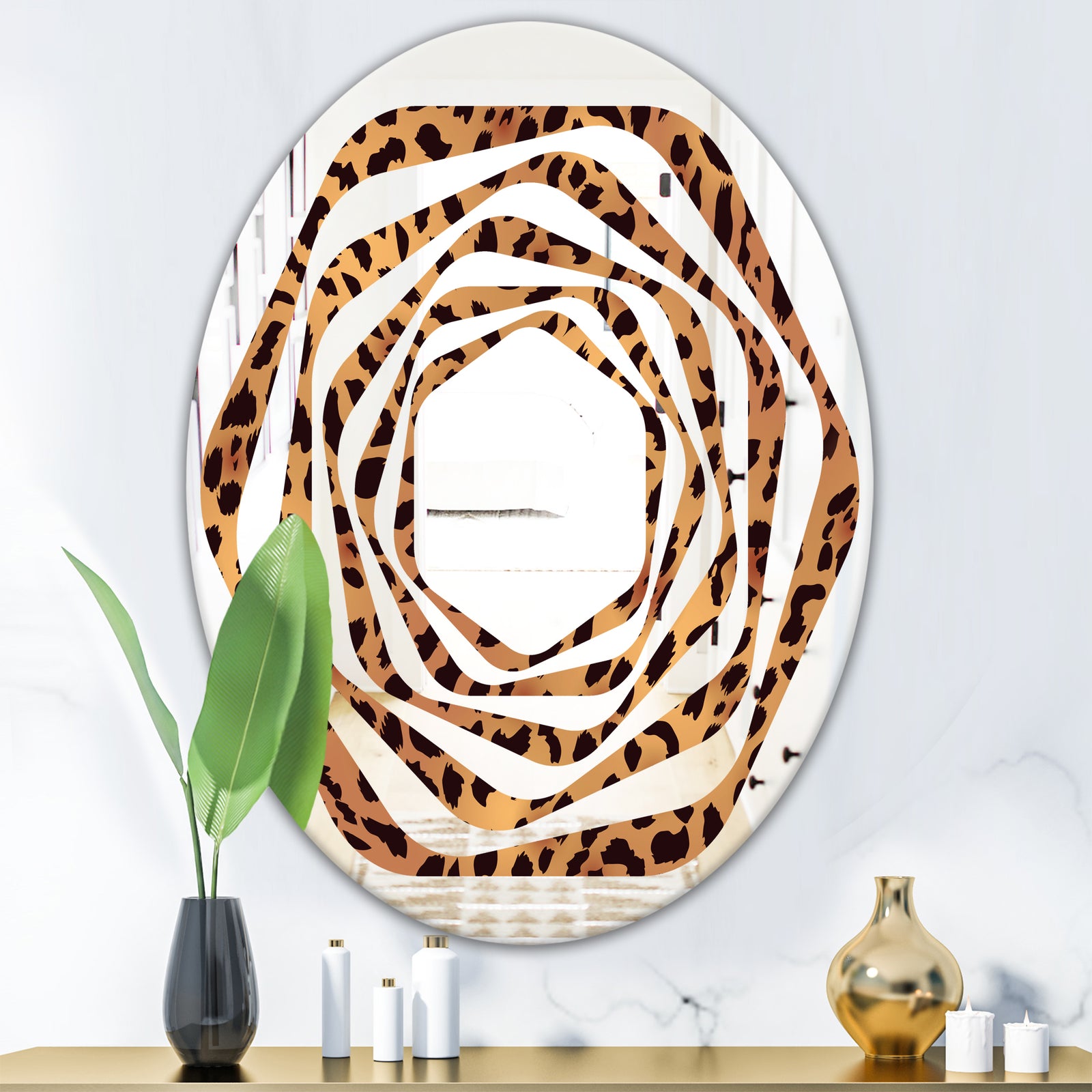 Leopard Fur Safari III - Modern Round or Oval Wall Mirror - Whirl