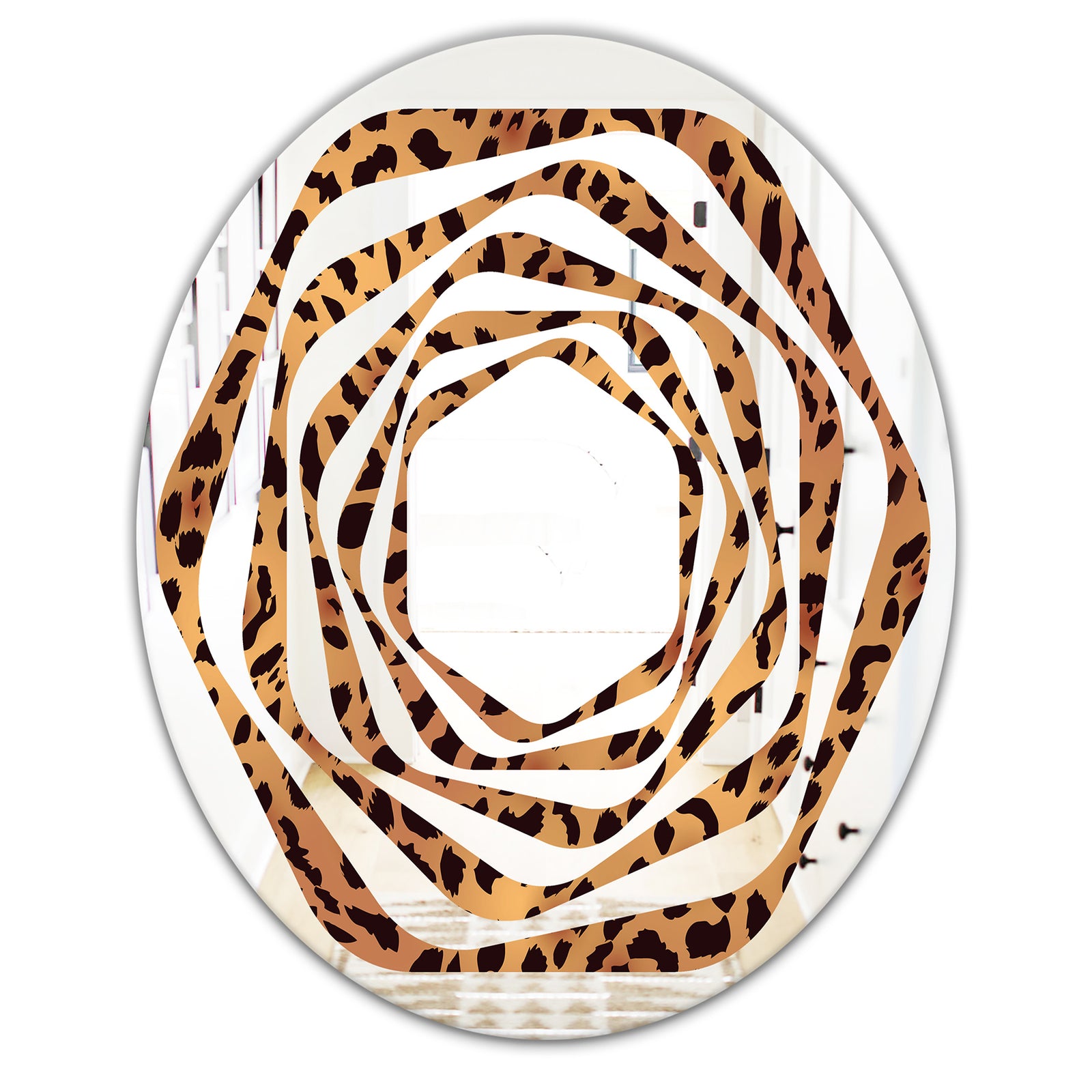 Leopard Fur Safari III - Modern Round or Oval Wall Mirror - Whirl