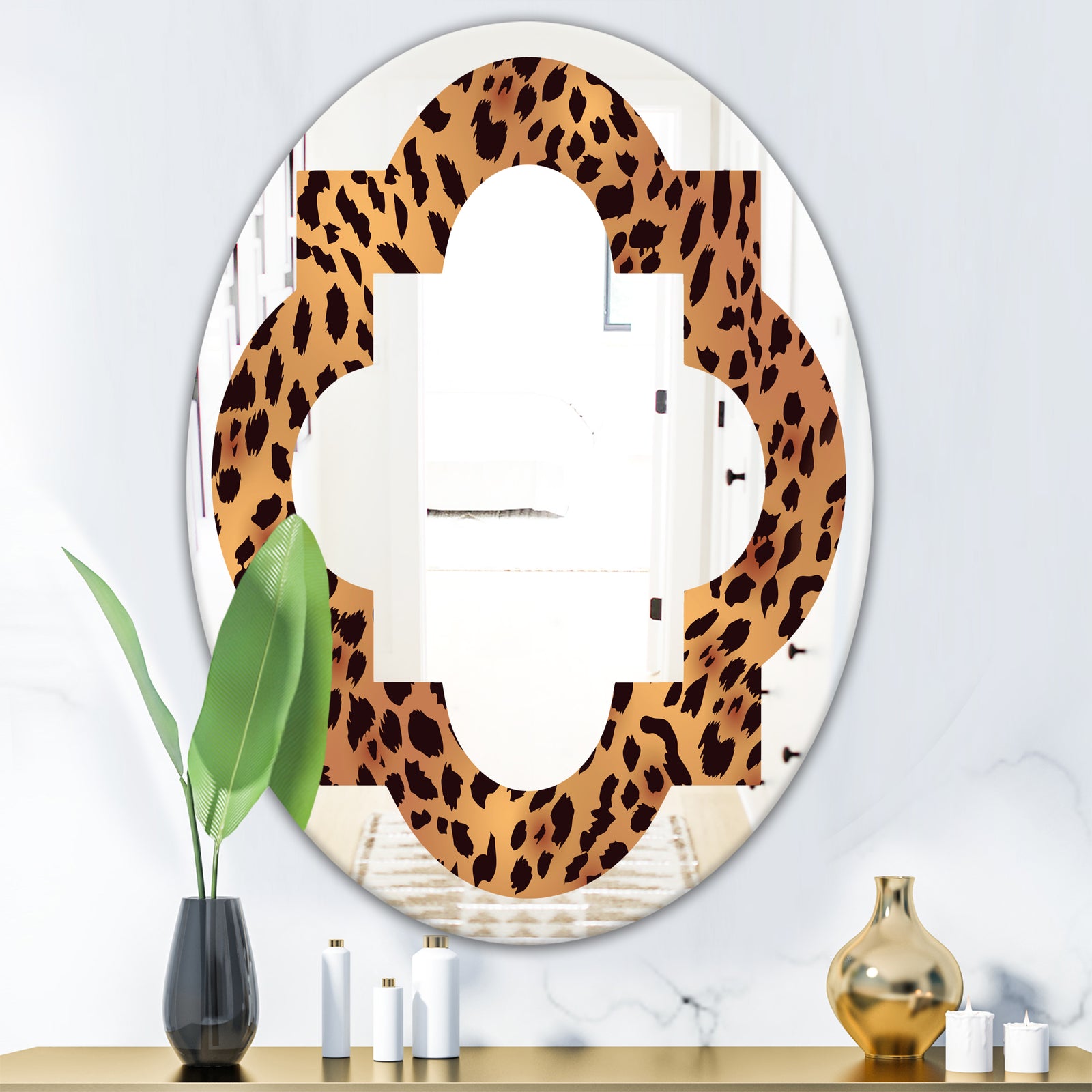 Leopard Fur Safari III - Modern Round or Oval Wall Mirror - Quatrefoil