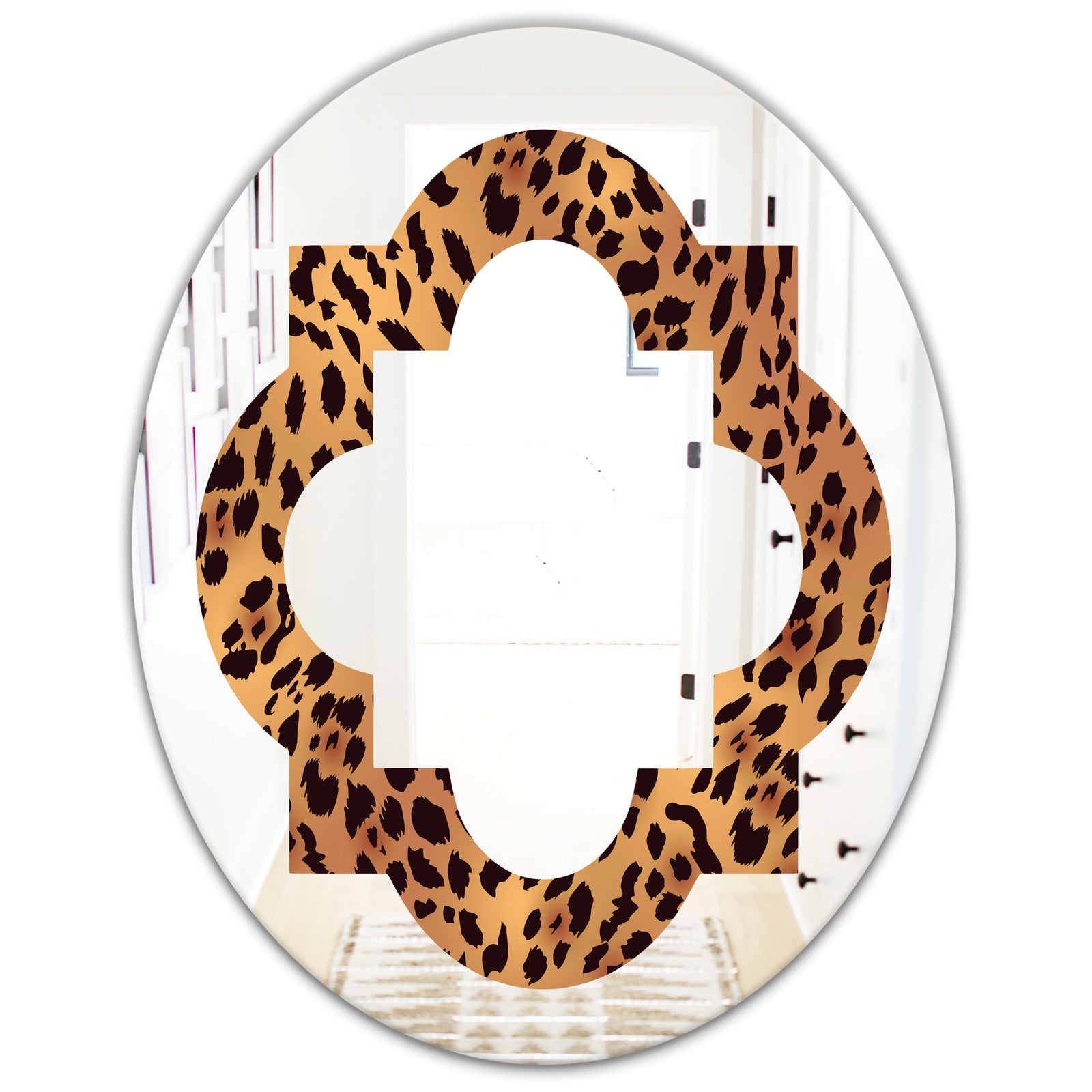 Leopard Fur Safari III - Modern Round or Oval Wall Mirror - Quatrefoil