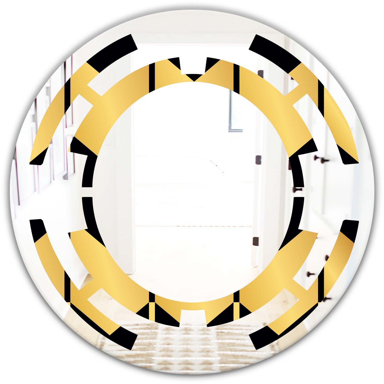Golden Luxury Metallic Geometrics V - Modern Round or Oval Wall Mirror - Space