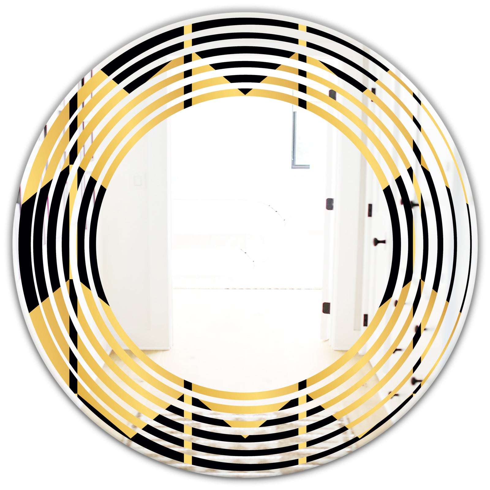 Golden Luxury Metallic Geometrics V - Modern Round or Oval Wall Mirror - Wave