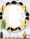 Golden Luxury Metallic Geometrics V - Modern Round or Oval Wall Mirror - Leaves