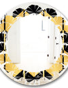 Golden Luxury Metallic Geometrics V - Modern Round or Oval Wall Mirror - Leaves