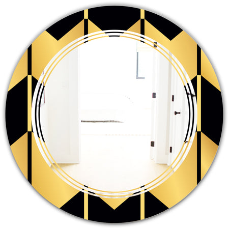 Golden Luxury Metallic Geometrics V - Modern Round or Oval Wall Mirror - Triple C