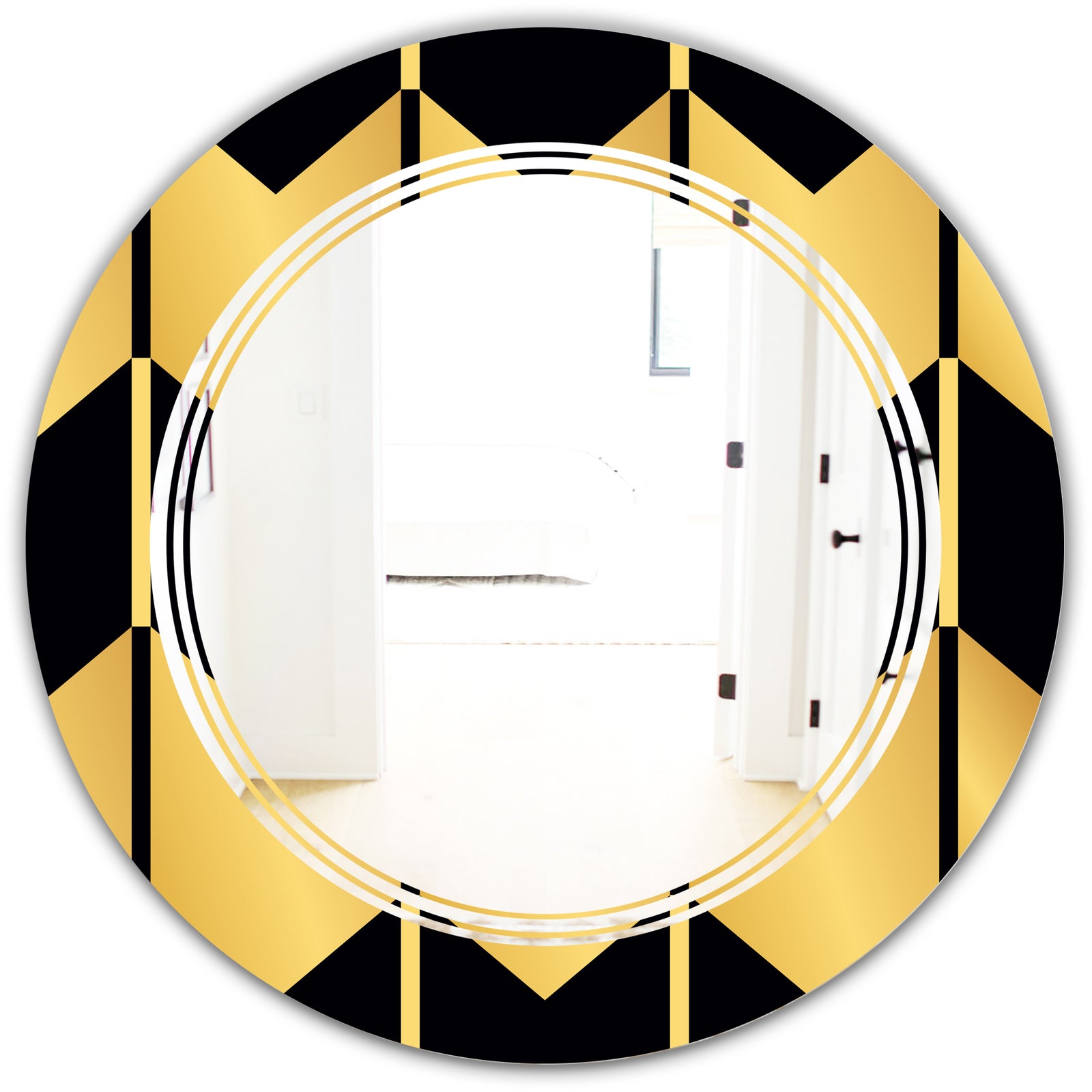Golden Luxury Metallic Geometrics V - Modern Round or Oval Wall Mirror - Triple C