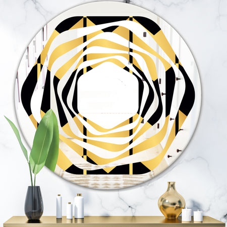 Golden Luxury Metallic Geometrics V - Modern Round or Oval Wall Mirror - Whirl