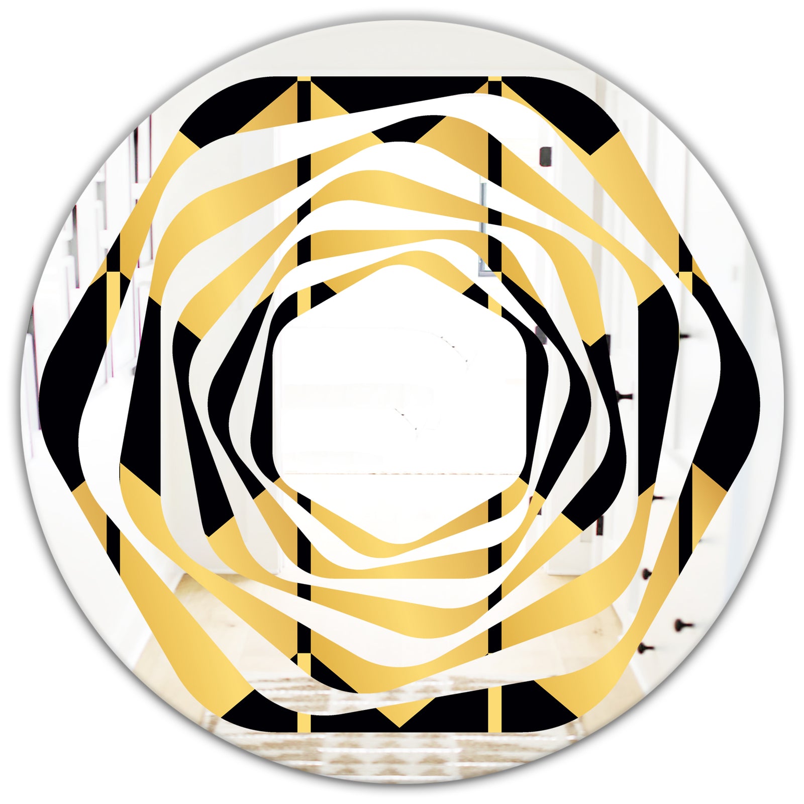 Golden Luxury Metallic Geometrics V - Modern Round or Oval Wall Mirror - Whirl