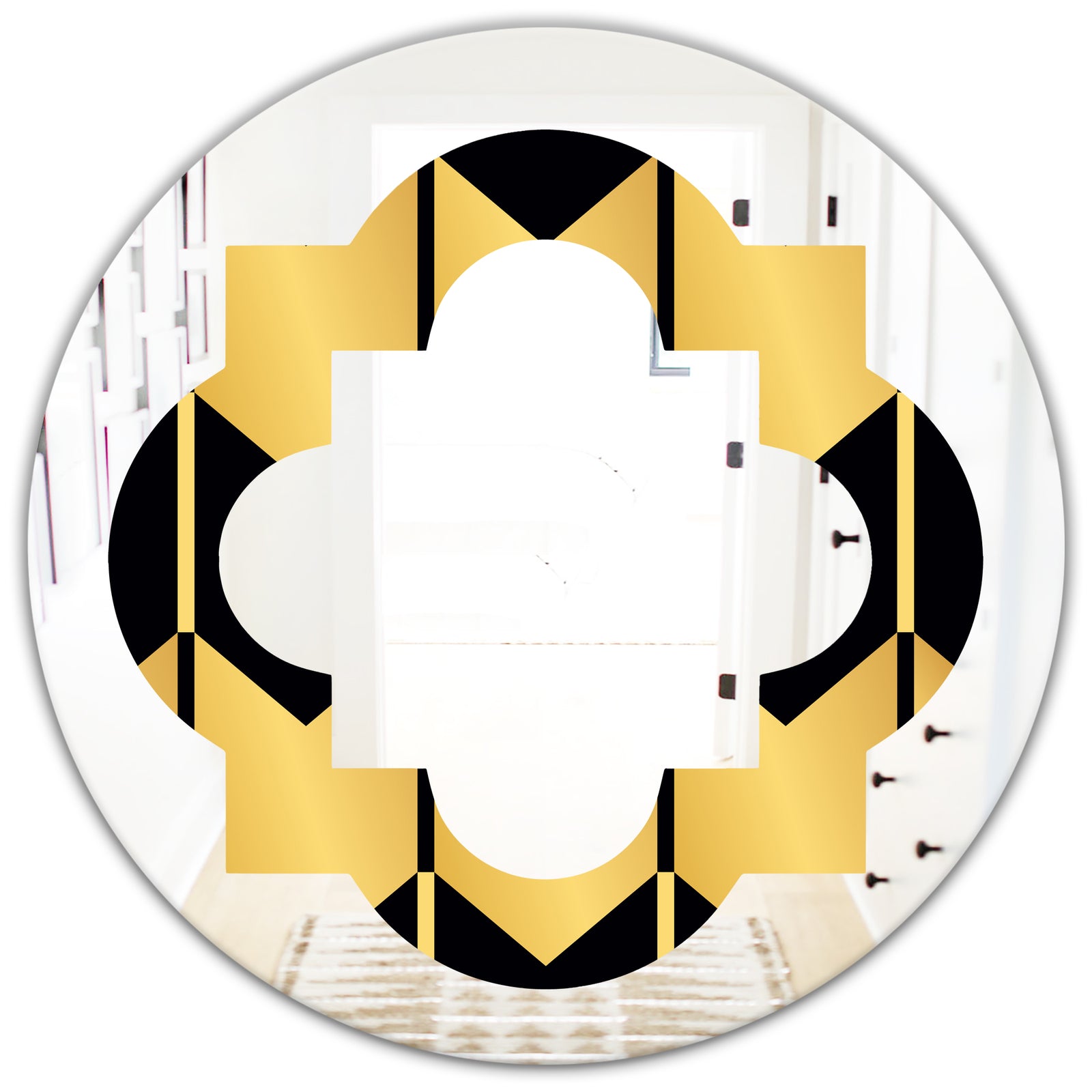 Golden Luxury Metallic Geometrics V - Modern Round or Oval Wall Mirror - Quatrefoil
